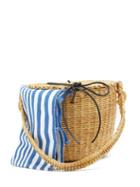 Matchesfashion.com Muu - Lou Striped Canvas And Woven Straw Bucket Bag - Womens - Blue Stripe