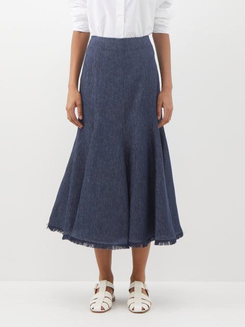 Gabriela Hearst - Amy Linen-denim Midi Skirt - Womens - Dark Navy