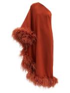 Taller Marmo - Piccolo Ubud Feather-trimmed Crepe Dress - Womens - Dark Orange