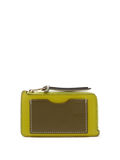 Loewe - Anagram-debossed Zipped Leather Cardholder - Womens - Green Multi