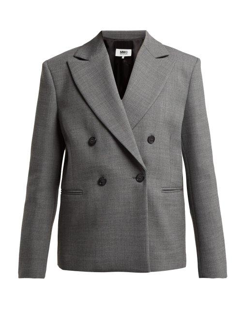 Matchesfashion.com Mm6 Maison Margiela - Double Breasted Twill Blazer - Womens - Dark Grey