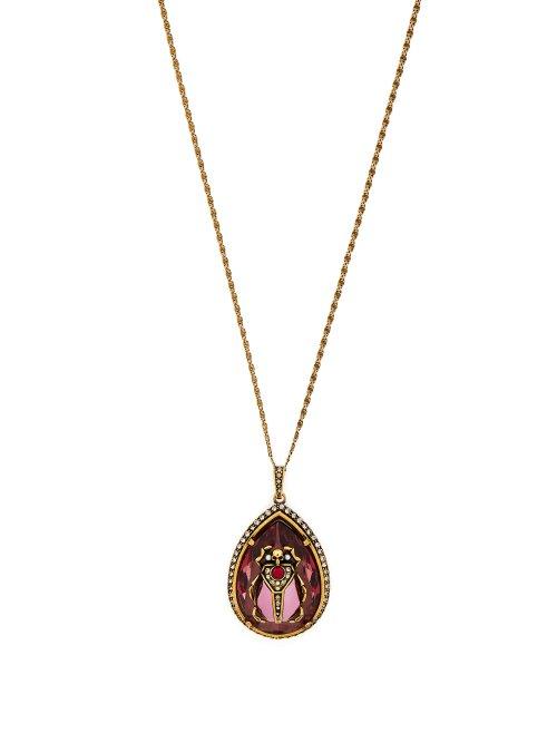 Matchesfashion.com Alexander Mcqueen - Scarab Crystal And Faux Pearl Necklace - Womens - Pink