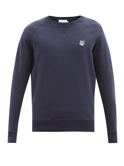 Maison Kitsun - Fox Head-patch Cotton-jersey Sweatshirt - Mens - Navy