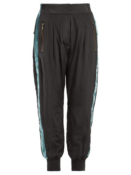 Matchesfashion.com Haider Ackermann - Sophora Velvet Trimmed Silk Charmeuse Track Pants - Womens - Dark Grey