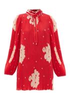 Matchesfashion.com Ganni - Ruffled Floral-print Pliss-georgette Mini Dress - Womens - Red