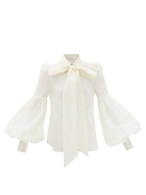 Zimmermann - Dancer Lantern-sleeve Voile Blouse - Womens - Natural