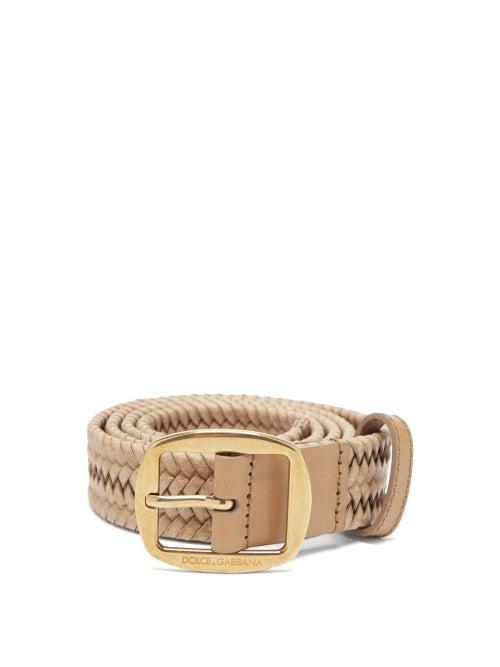 Matchesfashion.com Dolce & Gabbana - Woven Nubuck-leather Belt - Mens - Beige