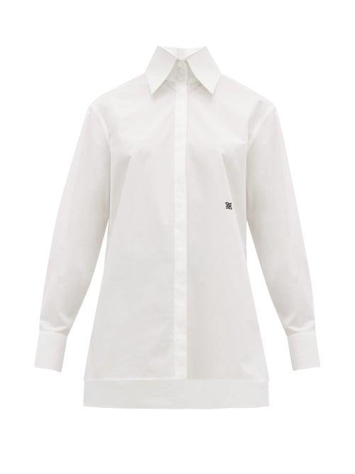 Matchesfashion.com Fendi - Logo Embroidered Point Collar Cotton Poplin Shirt - Womens - White