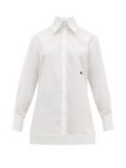 Matchesfashion.com Fendi - Logo Embroidered Point Collar Cotton Poplin Shirt - Womens - White