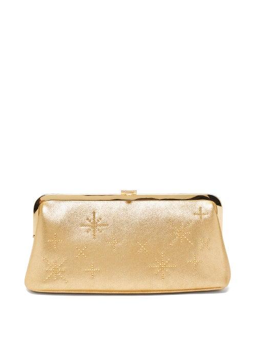 Matchesfashion.com Mark Cross - Susanna Crystal-embellished Leather Clutch - Womens - Gold
