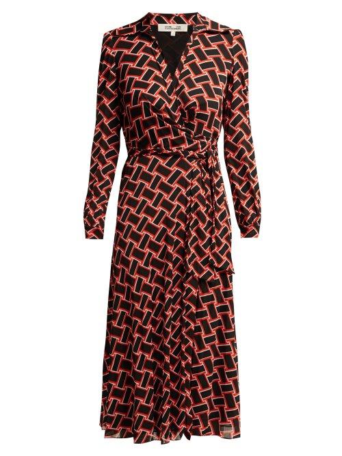 Matchesfashion.com Diane Von Furstenberg - Phoenix Wrap Front Dress - Womens - Black Red