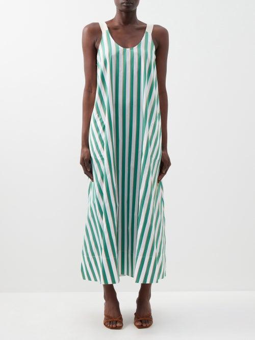 Lee Mathews - Kennedy Striped Cotton-poplin Trapeze Dress - Womens - Green