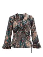 Matchesfashion.com Etro - Flounced Paisley-print Silk-georgette Wrap Blouse - Womens - Black Multi