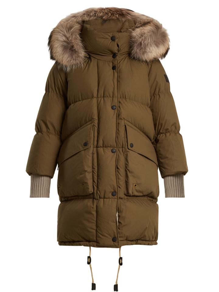 Burberry Fur-trimmed Quilted-down Cotton Coat