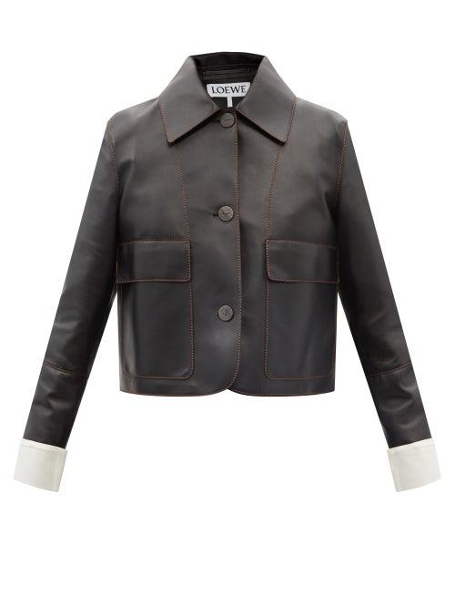 Ladies Rtw Loewe - Cropped Leather Jacket - Womens - Black