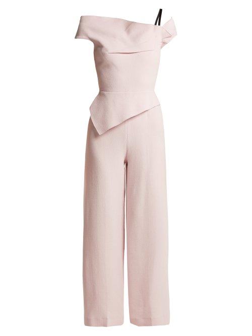 Matchesfashion.com Roland Mouret - Gable Wool Crepe Peplum Jumpsuit - Womens - Light Pink
