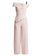 Matchesfashion.com Roland Mouret - Gable Wool Crepe Peplum Jumpsuit - Womens - Light Pink