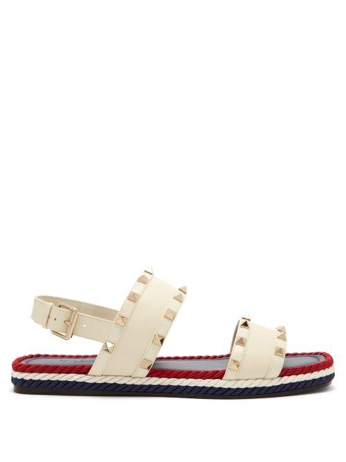 Matchesfashion.com Valentino - Torchon Rockstud Leather Sandals - Womens - White Multi