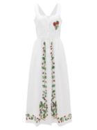 Matchesfashion.com Loretta Caponi - Simona Strawberry-embroidered Linen Dress - Womens - White Multi