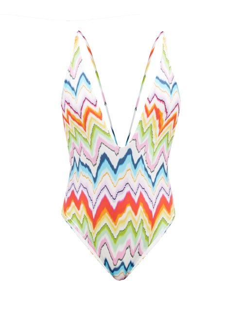 Missoni - Zigzag-print Plunge-neck Swimsuit - Womens - Multi