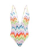Missoni - Zigzag-print Plunge-neck Swimsuit - Womens - Multi