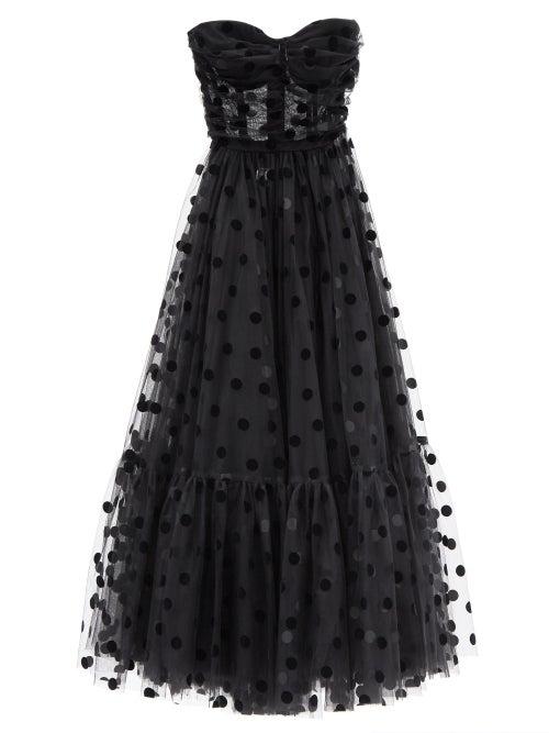 Matchesfashion.com Dolce & Gabbana - Polka-dot-flocked Tulle Gown - Womens - Black