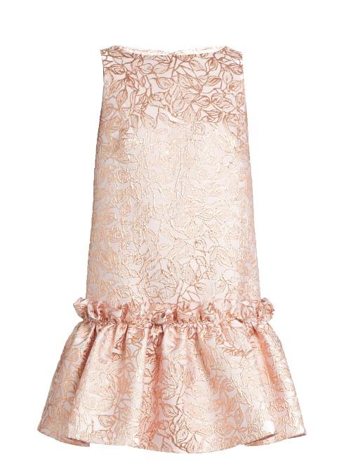 Osman Semiha Ruffled-hem Leaf-brocade Dress