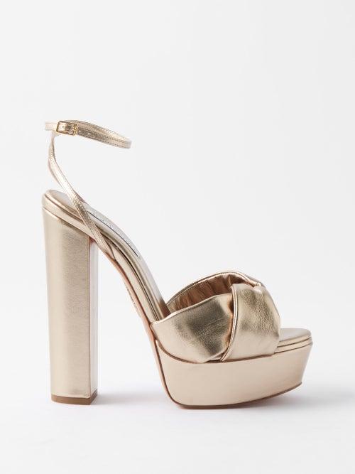 Aquazzura - Olie 140 Twisted-strap Leather Platform Sandals - Womens - Champagne