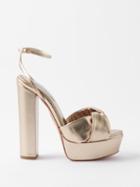 Aquazzura - Olie 140 Twisted-strap Leather Platform Sandals - Womens - Champagne