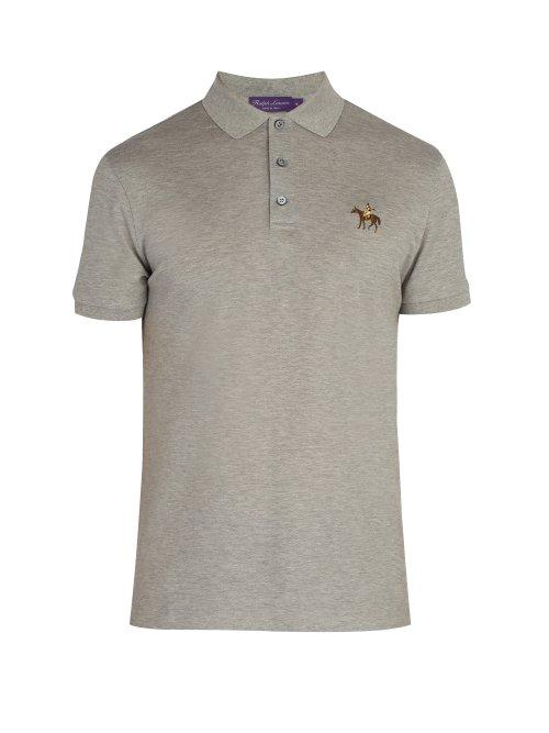 Matchesfashion.com Ralph Lauren Purple Label - Logo Embroidered Cotton Piqu Polo Shirt - Mens - Light Grey