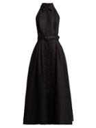 Matchesfashion.com Zimmermann - Primrose Halterneck Linen Dress - Womens - Black
