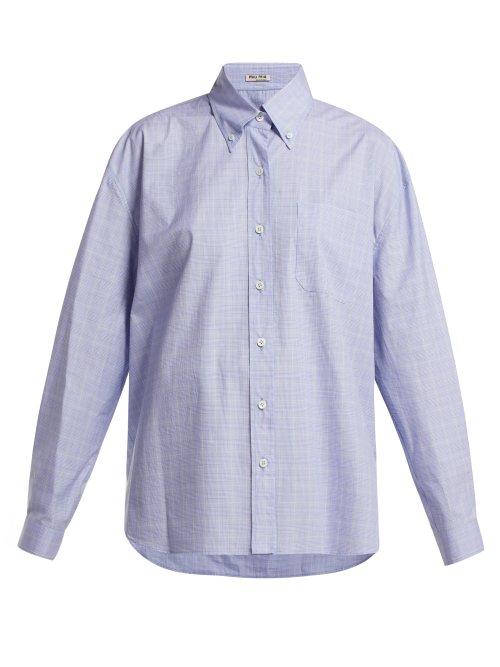 Matchesfashion.com Miu Miu - Button Down Collar Checked Cotton Shirt - Womens - Blue