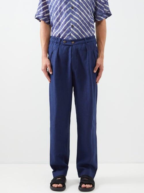 Smr Days - Bondi Pleated Linen Trousers - Mens - Blue