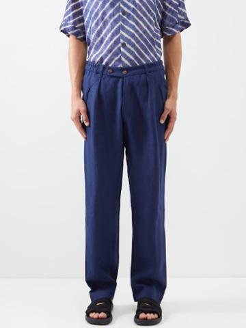 Smr Days - Bondi Pleated Linen Trousers - Mens - Blue