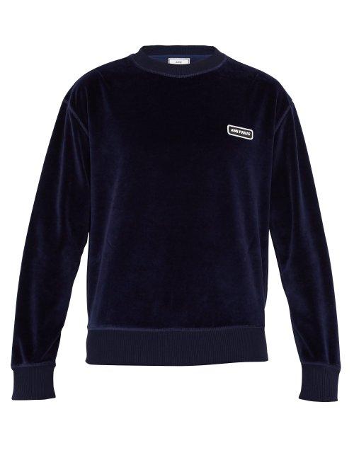 Matchesfashion.com Ami - Crew Neck Cotton Blend Velour Sweatshirt - Mens - Navy