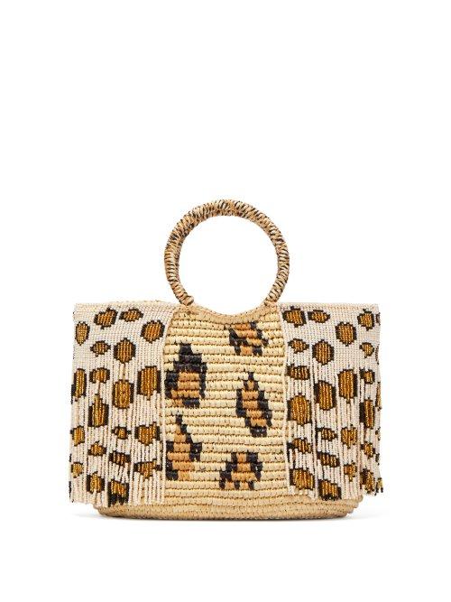 Matchesfashion.com Sensi Studio - Leopard Bead Embellished Toquilla Straw Tote - Womens - Beige