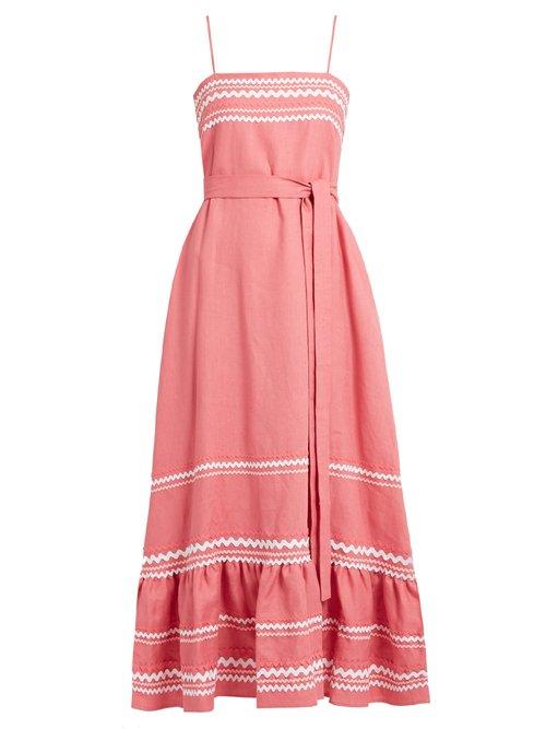 Matchesfashion.com Lisa Marie Fernandez - Ric Rac Trimmed Linen Slip Dress - Womens - Pink