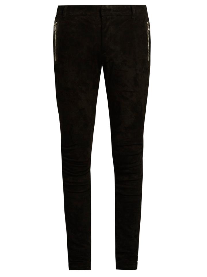 Balmain Skinny-leg Suede Trousers