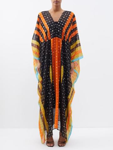 Louisa Parris - The Luxe Colour-block Silk-blend Georgette Kaftan - Womens - Orange Multi
