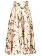 Matchesfashion.com Dolce & Gabbana - Lily Print Shantung Silk Midi Skirt - Womens - Pink Multi