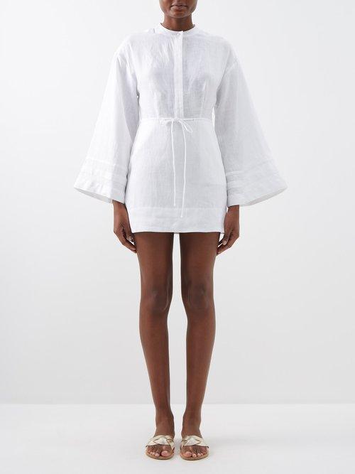 Staud - Karlee Flared-sleeve Linen-gauze Mini Dress - Womens - White