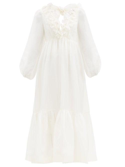 Matchesfashion.com Zimmermann - The Lovestruck Flounced-neck Linen-blend Dress - Womens - White