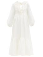 Matchesfashion.com Zimmermann - The Lovestruck Flounced-neck Linen-blend Dress - Womens - White