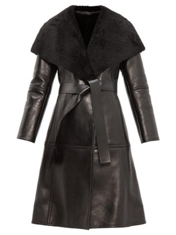 Matchesfashion.com Balenciaga - Shearling Collar Single Breasted Leather Coat - Womens - Black
