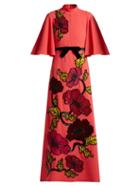 Matchesfashion.com Andrew Gn - Floral Embroidered Crepe Gown - Womens - Coral