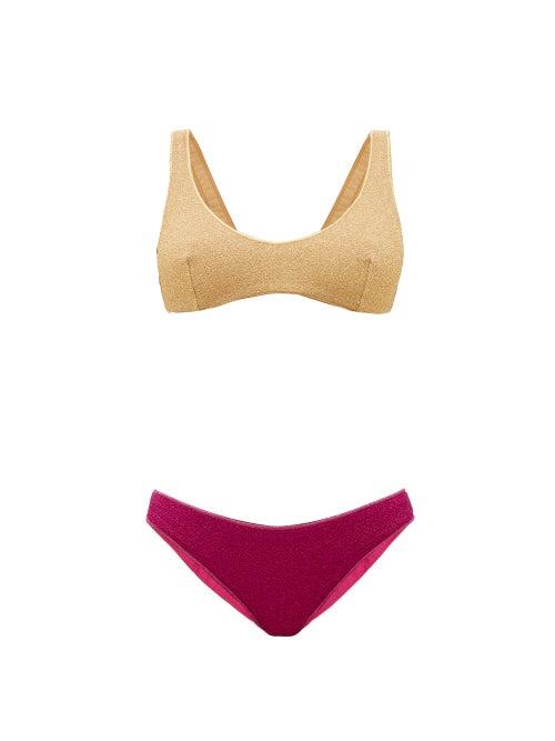 Matchesfashion.com Osree - Lumire Bi-colour Metallic Bikini - Womens - Pink Gold