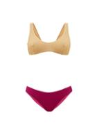 Matchesfashion.com Osree - Lumire Bi-colour Metallic Bikini - Womens - Pink Gold