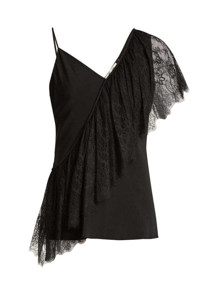 Diane Von Furstenberg Draped-lace V-neck Crepe Cami Top