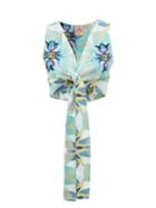 Matchesfashion.com Le Sirenuse, Positano - Sonia Cropped Diamond-print Cotton Top - Womens - Blue Print
