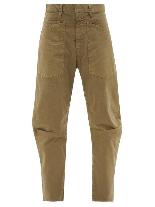 Nili Lotan - Shon High-rise Cotton-twill Cropped-leg Trousers - Womens - Green